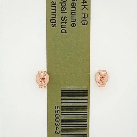 14K solid Rose Gold Genuine .98ctsBlue Opal Princess Cut Stud Earrings - Picture 10 of 12